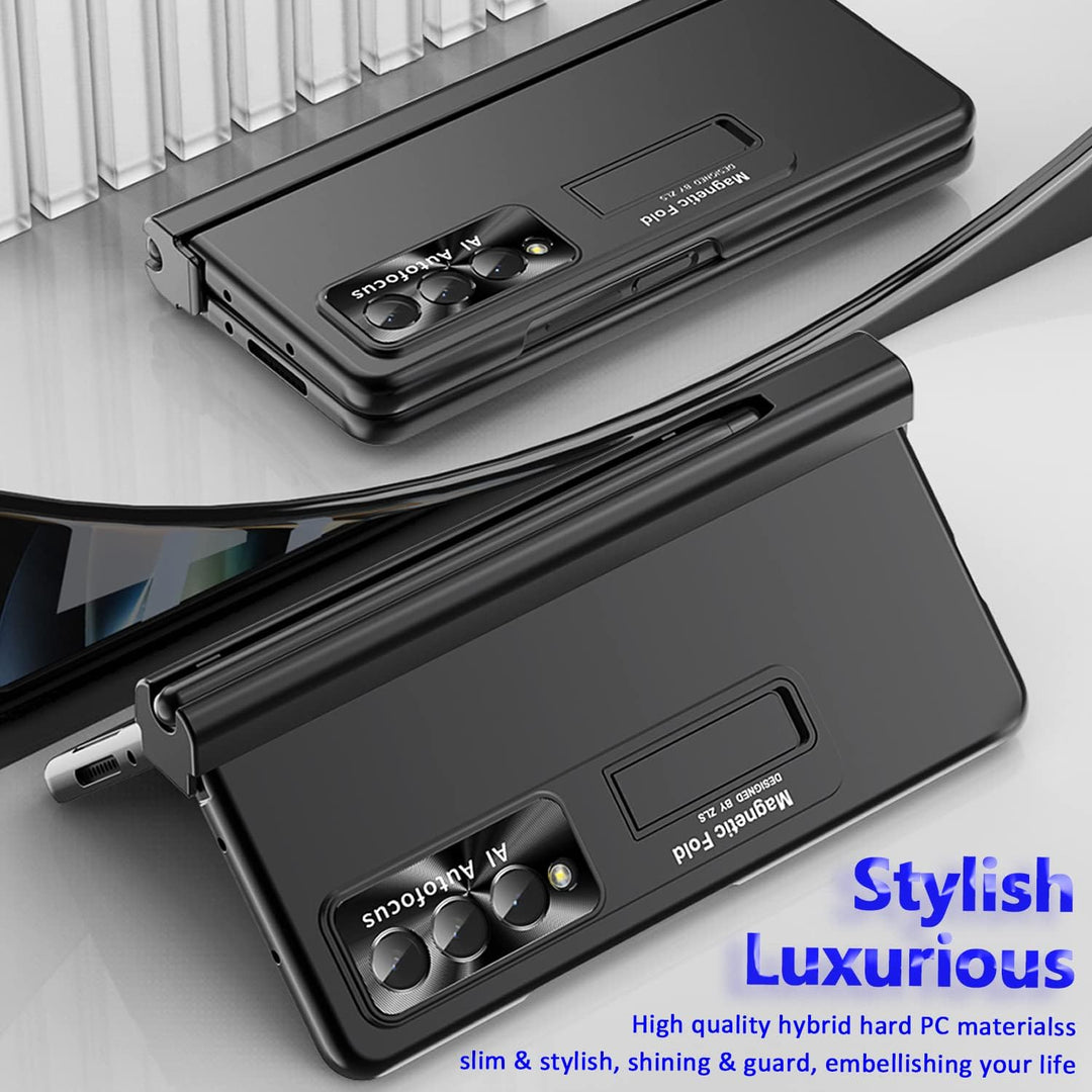 Miimall Kompatibel mit Samsung Galaxy Z Fold 4 Hülle mit S Pen+Displayschutz+Kameraschutz, [Scharnie