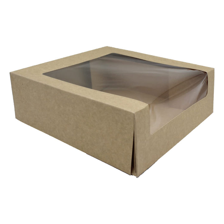 BAMI Tortenkarton | Kuchenkarton | Konditorkarton | Tortenbox | Vollpappe, braun mit Sichtfensterdec
