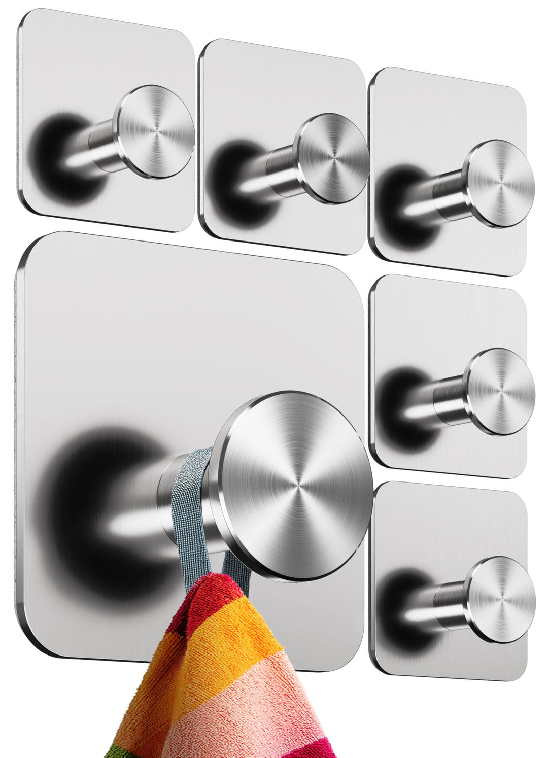 4smile Klebehaken - 6er Set Edelstahl MZ Design - Handtuchhaken für Bad und Küche Modern - 6er Set S