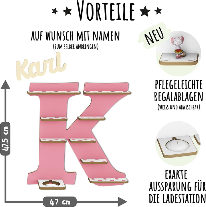 Regal Buchstabe für Toniebox, Wandregal für Tonie Figuren, personalisiert mit Name, Aufbewahrung für