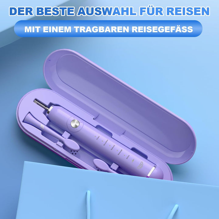 JTF Elektrische Zahnbürste, Schallzahnbürste mit 6 Bürstenköpfen 40000 VPM 5 Modi, Zahnbürste Elektr