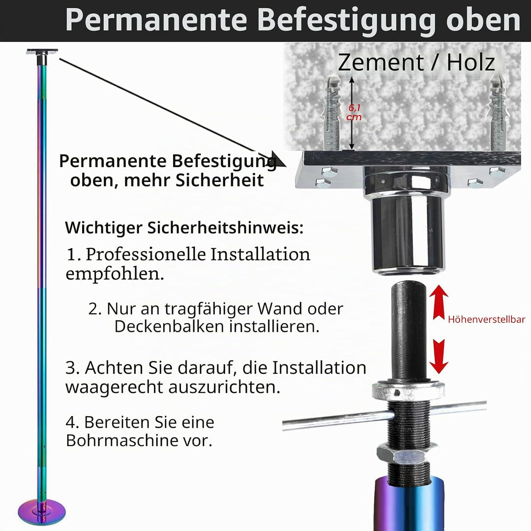 PRIOR FITNESS Permanente Tanzstange mit Fester Platte Tanzstange für Zuhause Tanzstange mit Deckenha