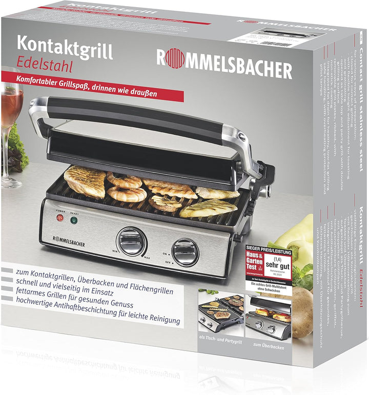 ROMMELSBACHER Kontaktgrill KG 2020 - variable Anwendungsmöglichkeiten, stufenlos regelbar, 5-fache H