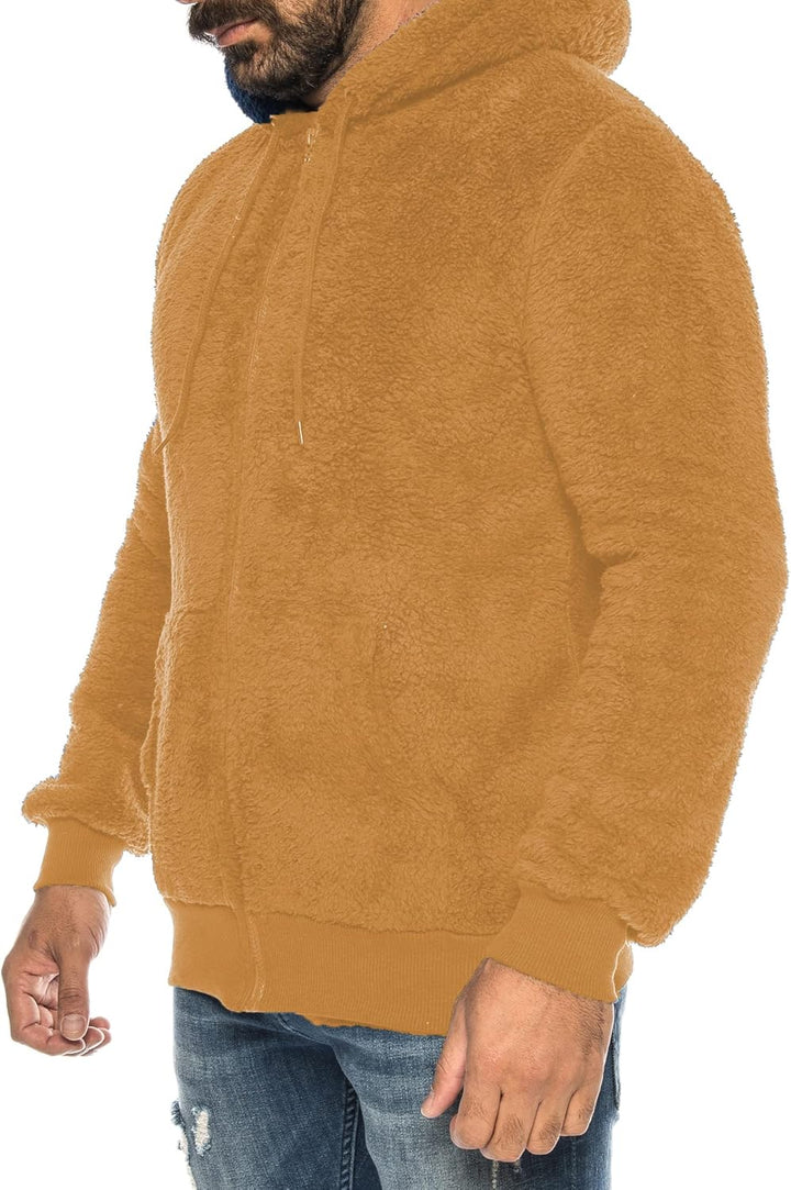 Raff &Taff Herren Kapuzenjacke Teddy Fleece Plüschjacke mit Kapuze Casuale Zip Hoodie Cardigan mit K