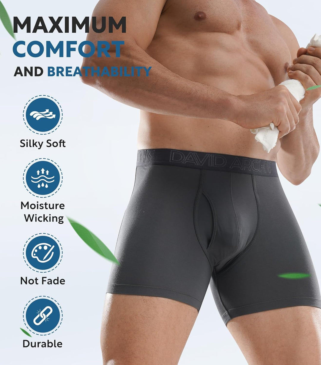 DAVID ARCHY Bambus Boxershorts Herren Unterhosen Männer Boxershorts, Weich, Hautfreundlich und Luftd