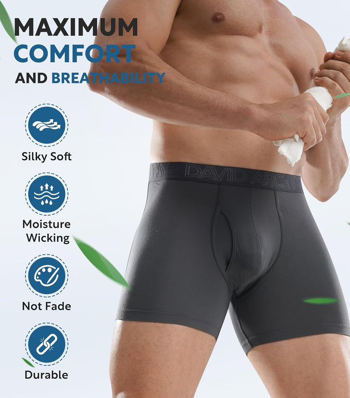 DAVID ARCHY Bambus Boxershorts Herren Unterhosen Männer Boxershorts, Weich, Hautfreundlich und Luftd