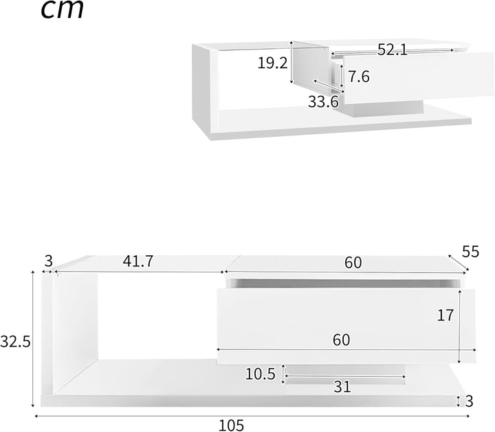 Merax Wohnzimmertisch, LED Couchtisch mit Schubladen, Hochglanz Kaffeetisch mit Stauraum, Modern Cof