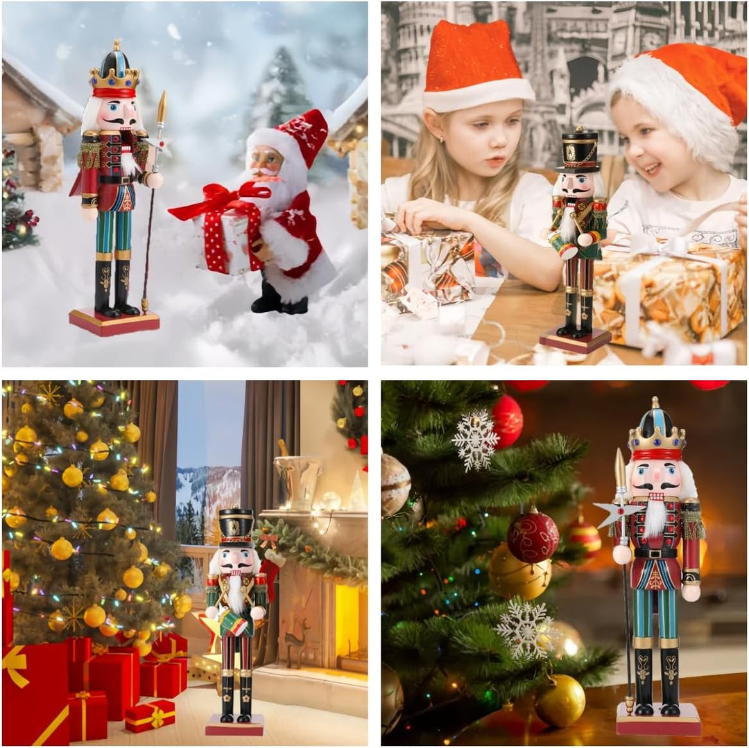 2Pcs Nussknacker Soldat, 30 cm Holz-Nussknacker Weihnachtsnussknacker Figuren für den Kamin, Klassis