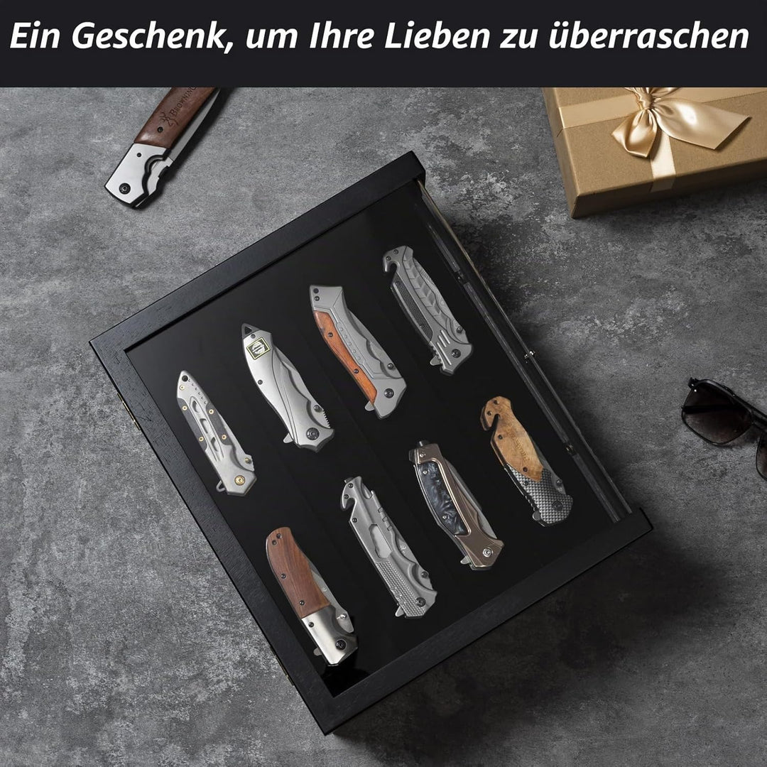 2 Etagen Messerhalter, Holz Messerständer, Messer Vitrine mit Schublade und Hochauflösendem Glas, Sa