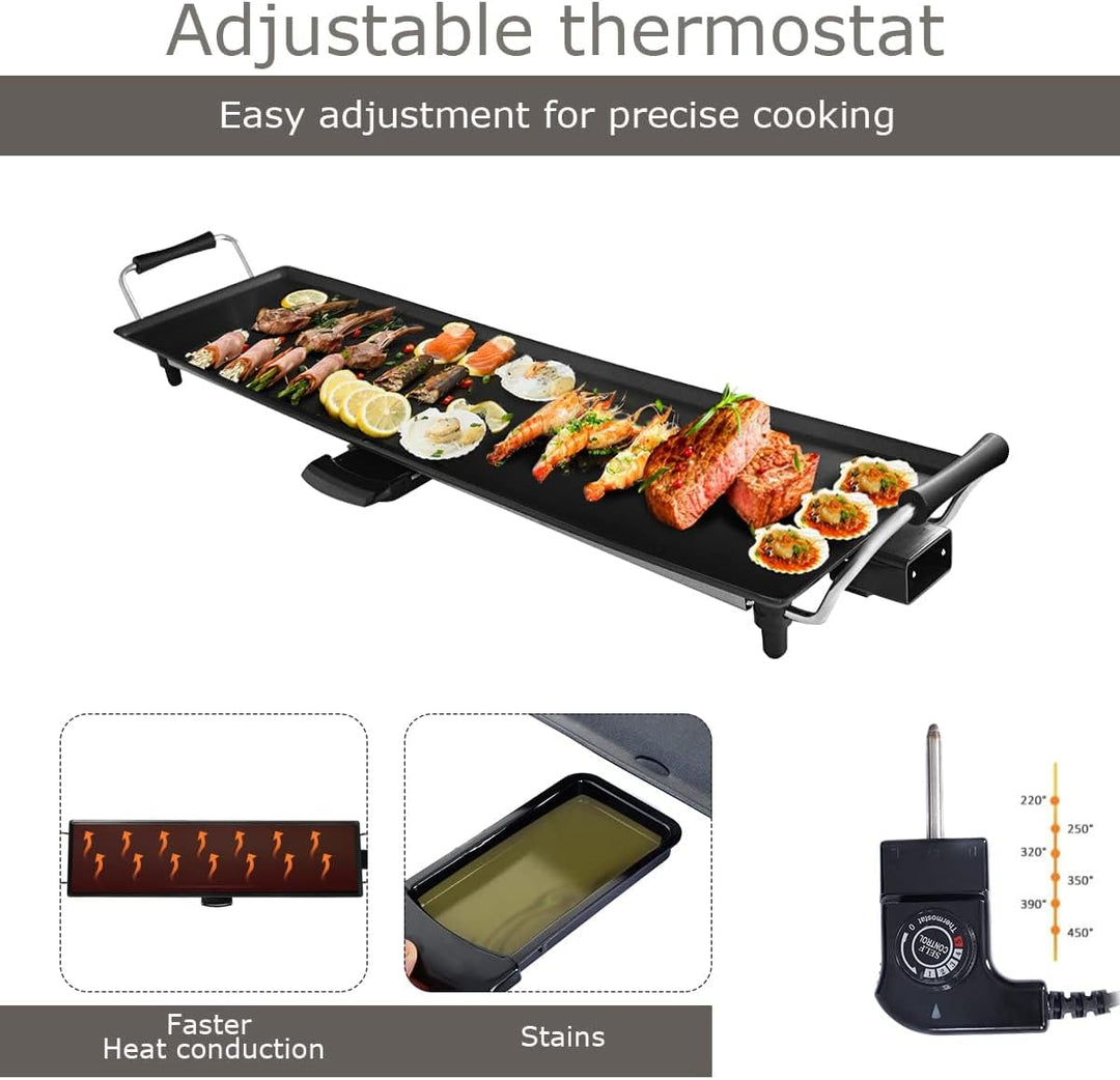 KOMFOTTEU Elektrogrill 1800W, elektrische Grillplatte mit Antihaftebeschichtung, Grill mit 6 Holzspa