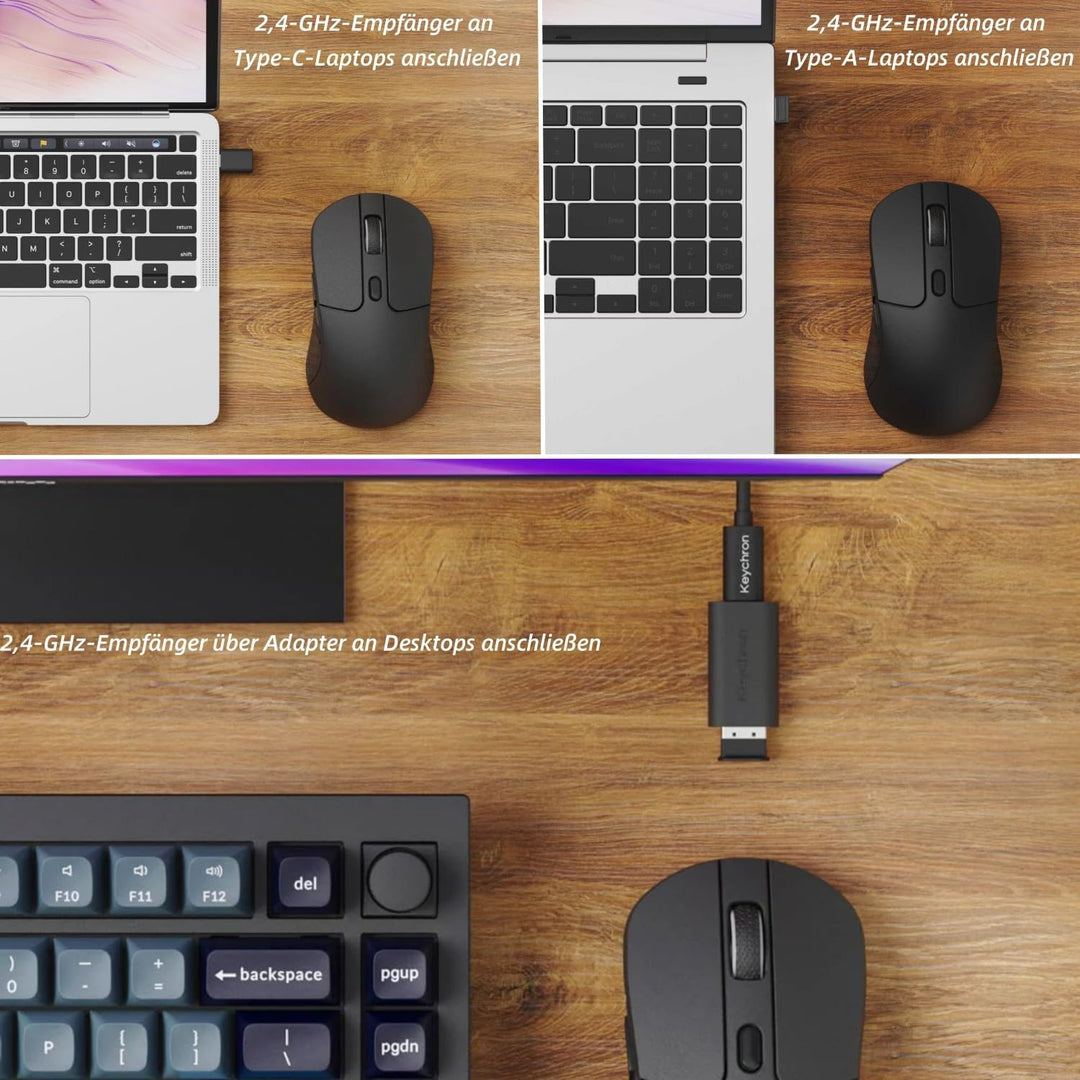 Keychron M3 Kabellose Maus, PAW3395-Sensor mit programmierbarer Makrotaste 26.000 DPI, unterstützt 2