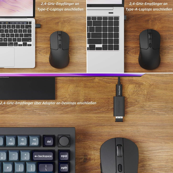 Keychron M3 Kabellose Maus, PAW3395-Sensor mit programmierbarer Makrotaste 26.000 DPI, unterstützt 2