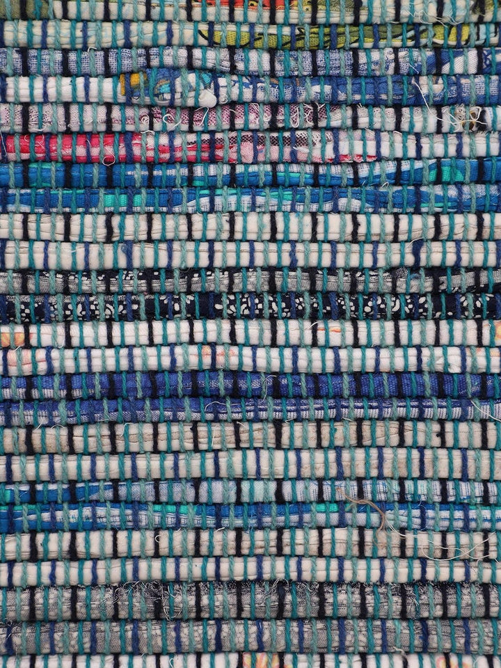carpetfine Flickenteppich Kelim Chindi Läufer Blau 60x180 cm | Fleckerlteppich aus Baumwolle für Woh