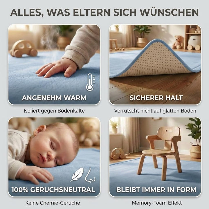 BabybeFun Krabbelmatte Baby - kuschelig weich - 3cm Dicke Spielmatte - schützt vor Stössen - Teppich