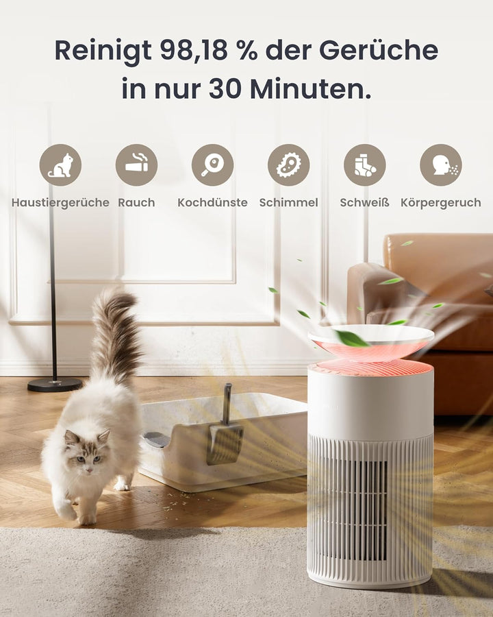 SwitchBot Luftreiniger mit App-Steuerung und Nachtlicht, CADR 400m³/h bis zu 83㎡ Zimmer, HEPA-Filter