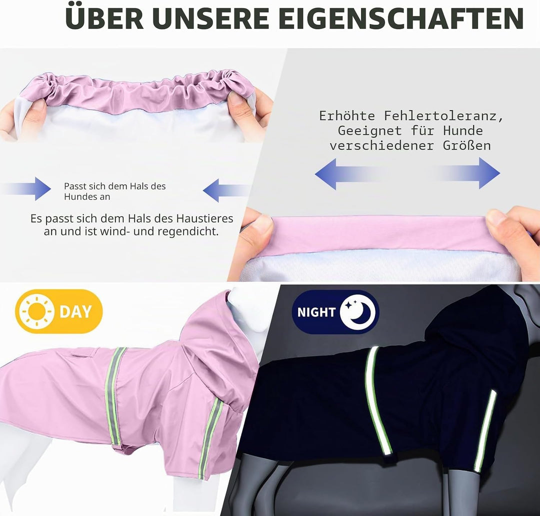 PETCUTE Hunderegenmantel mit Kapuze,Wasserdicht Hunde Regenmantel mit Reflektierenden Streifen,Verst