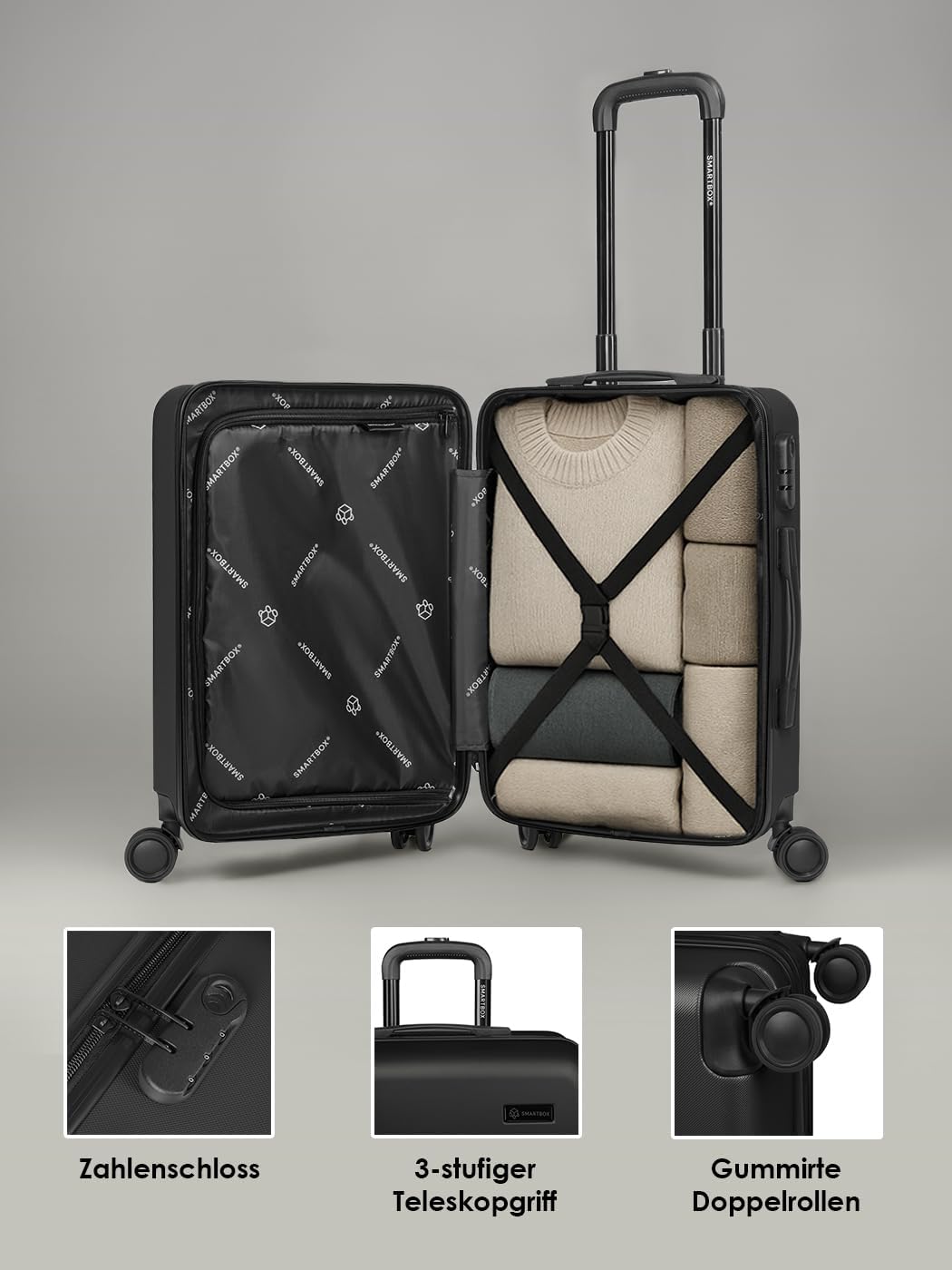 Smartbox Hartschalen Kabinen-Koffer für Damen &amp; Herren | Kleiner Trolley 40 x 23 x 55 cm aus hochwer