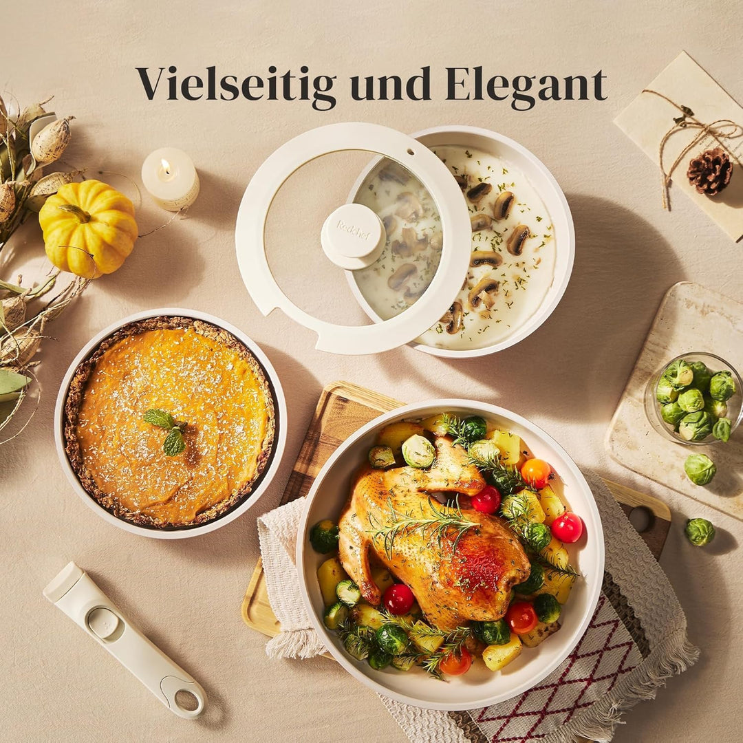 Redchef Keramik Pfannenset mit Abnehmbaren griff, Wohnmobil Kochgeschirr Set für Camping, Keramik Un