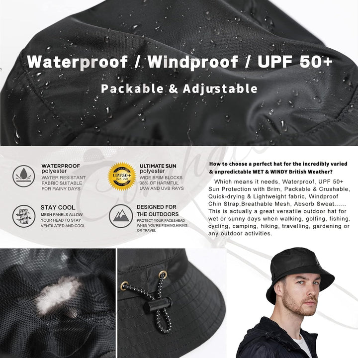 Comhats Regenhut Unisex für Damen Herren Wasserdichter Bucket hat Faltbar Eimerhut Strand Surfen Ang