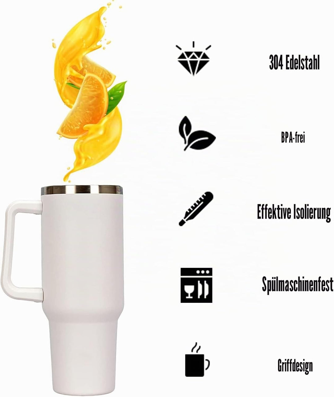 Reisebecher mit Strohhalm und Deckel, aus Edelstahl, doppelwandiger, vakuumisolierter Kaffeebecher f