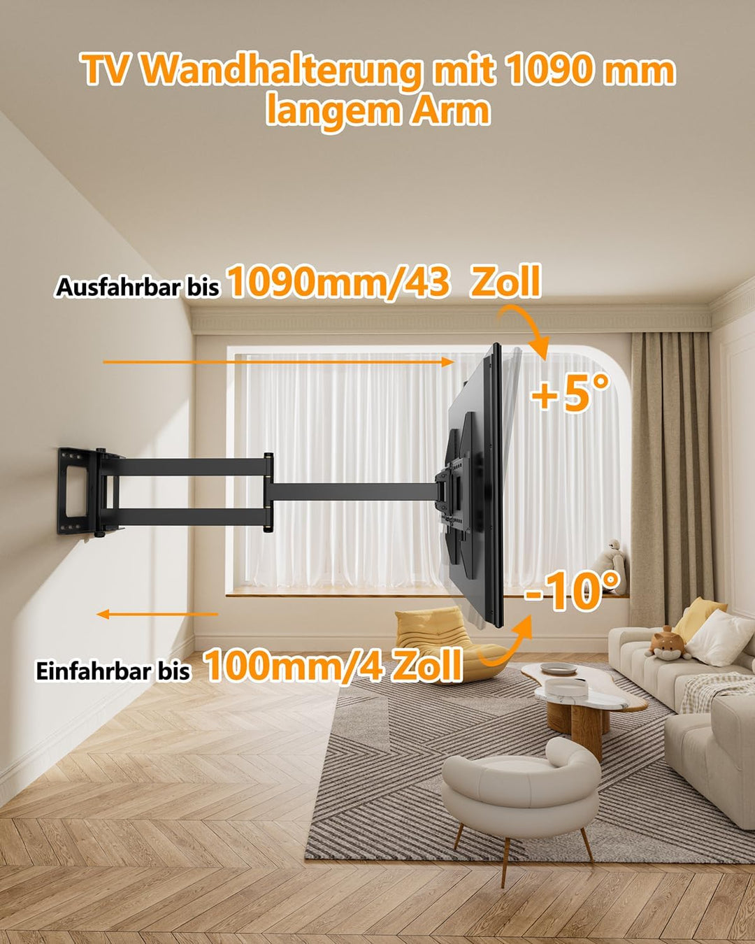 FORGING Mount TV Wandhalterung mit 1090 mm Extra Langem Gelenkarm für 32-80 Zoll LCD/LED/OLED Flachb