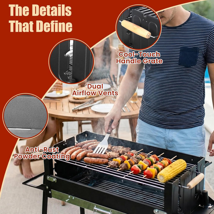 Denmay Grosser Klappgrill tragbarer Camping Grill mit Gestell, Picknickgrill inklusive Grillrost, Ho