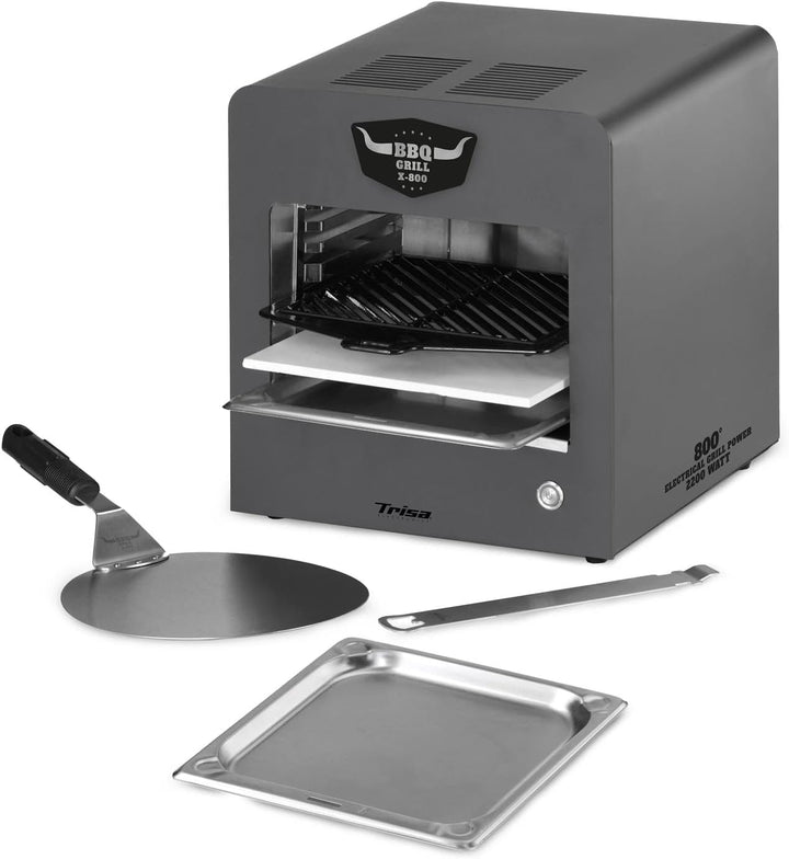 Trisa BBQ Grill X-800 Elektrogrill 2200W, 800 Grad Oberhitzegrill für Perfekte Steaks & Pizza, Indoo