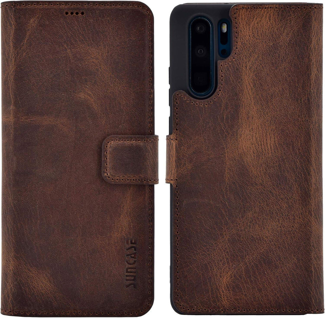 Suncase Book-Style kompatibel mit Huawei P30 PRO Hülle (Slim-Fit) Leder Tasche Handytasche Schutzhül