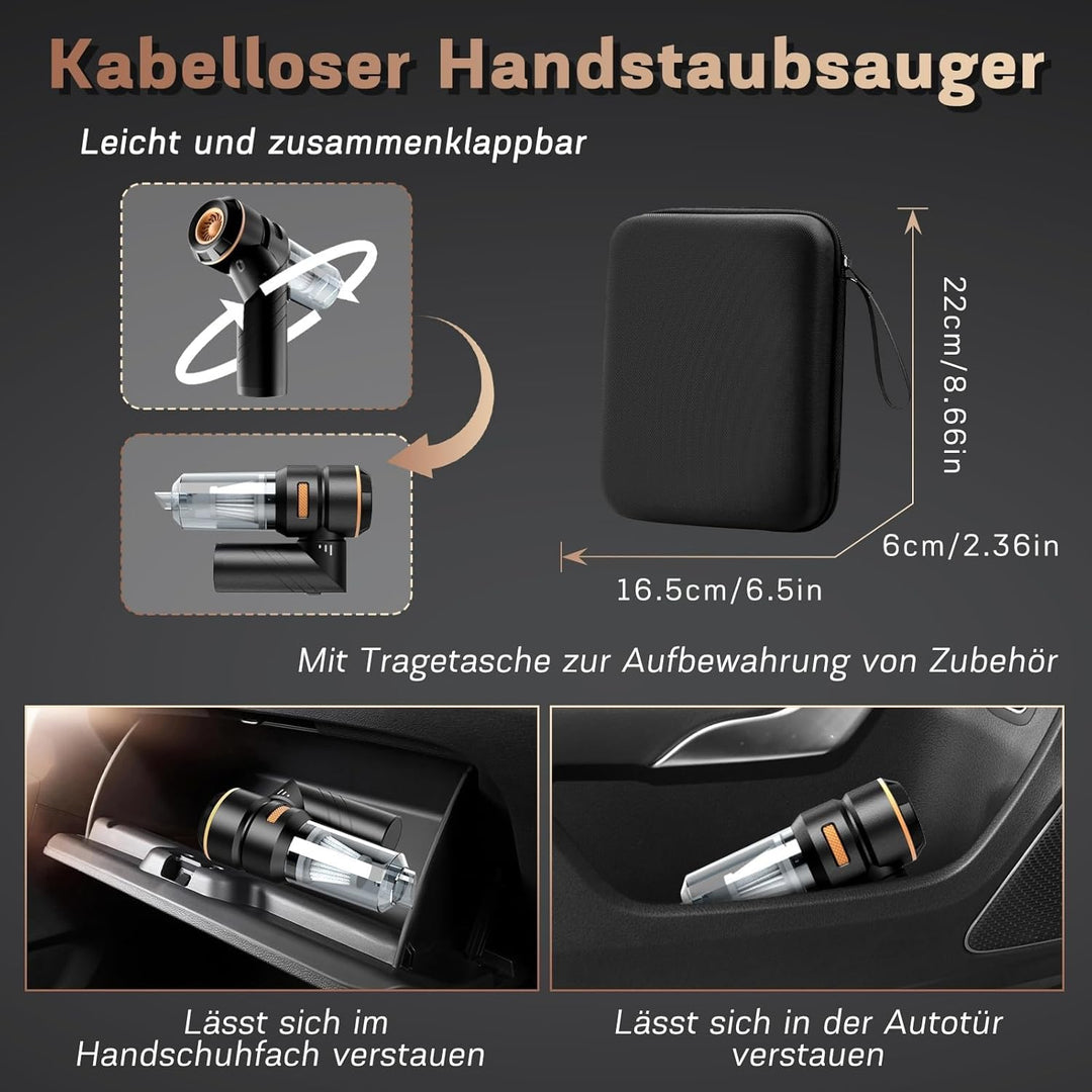 4-in-1 Handstaubsauger Akku,22000Pa Autostaubsauger mit Bürstenloser Motor,3-Gang 180000 U/min Hands
