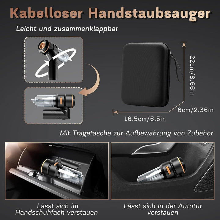 4-in-1 Handstaubsauger Akku,22000Pa Autostaubsauger mit Bürstenloser Motor,3-Gang 180000 U/min Hands
