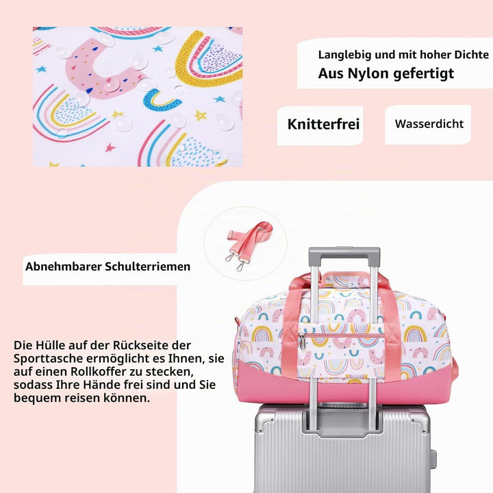 Lmwzh Kinder Sporttasche Reisetasche mitSchuhfach Turnbeutel wasserdichte Schwimmtasche(Regenbogenfa