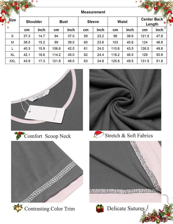 Ekouaer Damen Nachthemd Langarm Elegant Sleepshirt Weich Schlafkleid Lange Nachthemden Kontrastfarbe
