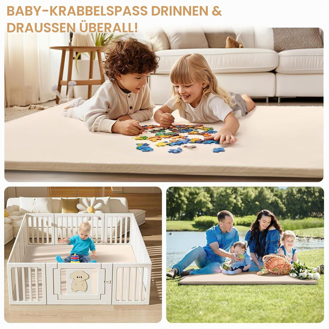 Leder Krabbelmatte Baby 125x125x3cm Beige: Extra Dicke Spielmatte für Baby &amp; Kinder - Weich &amp; Wasser