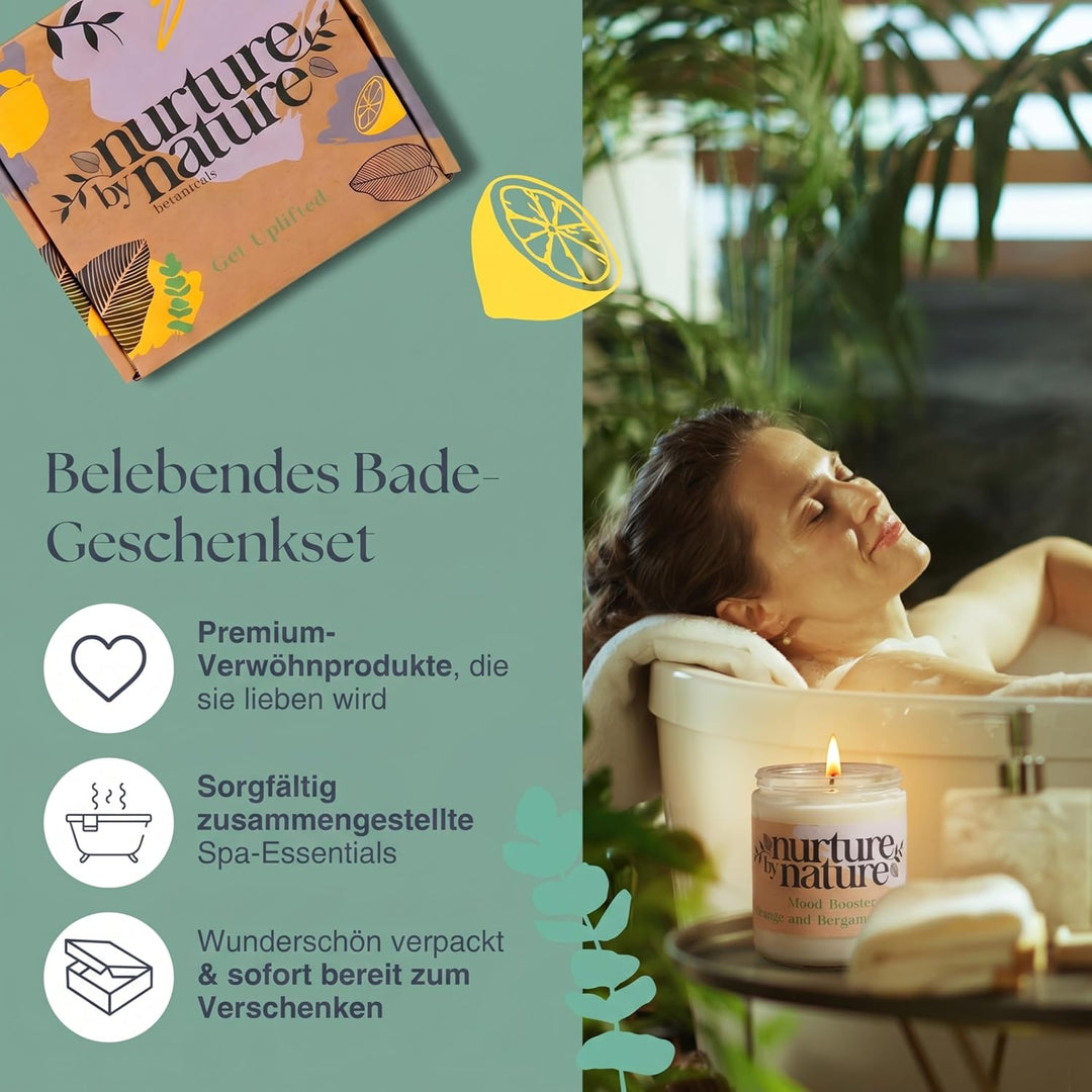 Nurture by Nature, Entspannung & Uplift, Verwöhnkörbe für Frauen, Spa-Badeset, Badesalz, Aromatherap