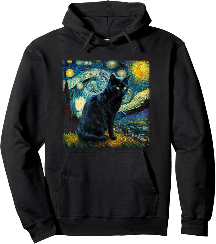 Schwarze Katze der Sternennacht, schwarze Katze Van Gogh Pullover Hoodie