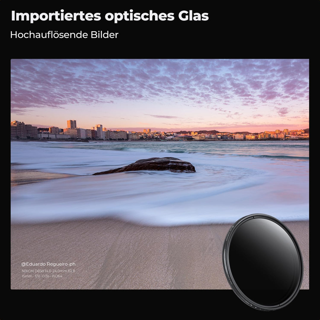 K&F Concept B-Serie 77mm ND Filter Variabler ND2-ND400 (1-9 Stop) Slim Neutral Graufilter, 77mm