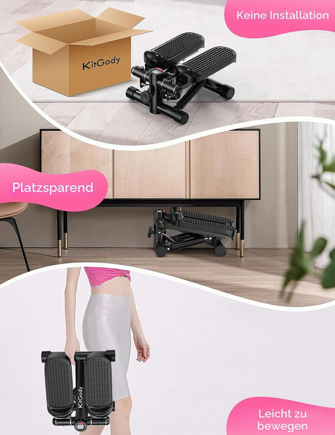 KitGody Mini-Stepper für Übungen, Treppenstepper 150 kg Kapazität, Workout-Stepper für Training zu H