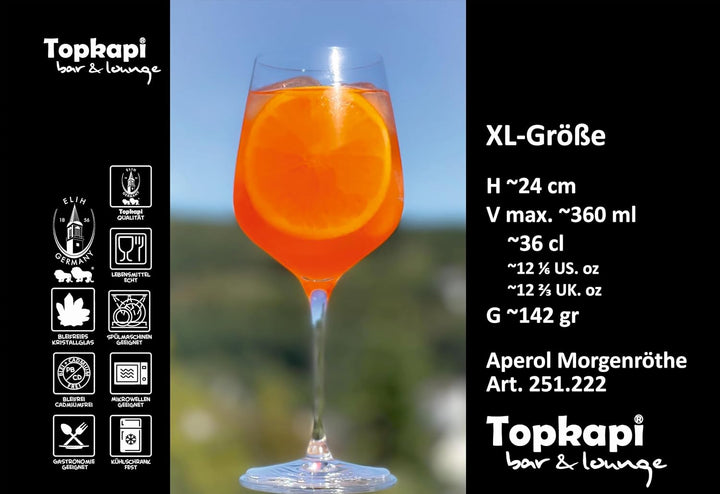 Topkapi Aperol Spritz Glas Morgenröthe XL– Aperol Gläser, Cocktail Glas, 500ml, Profi-Glas für Apero