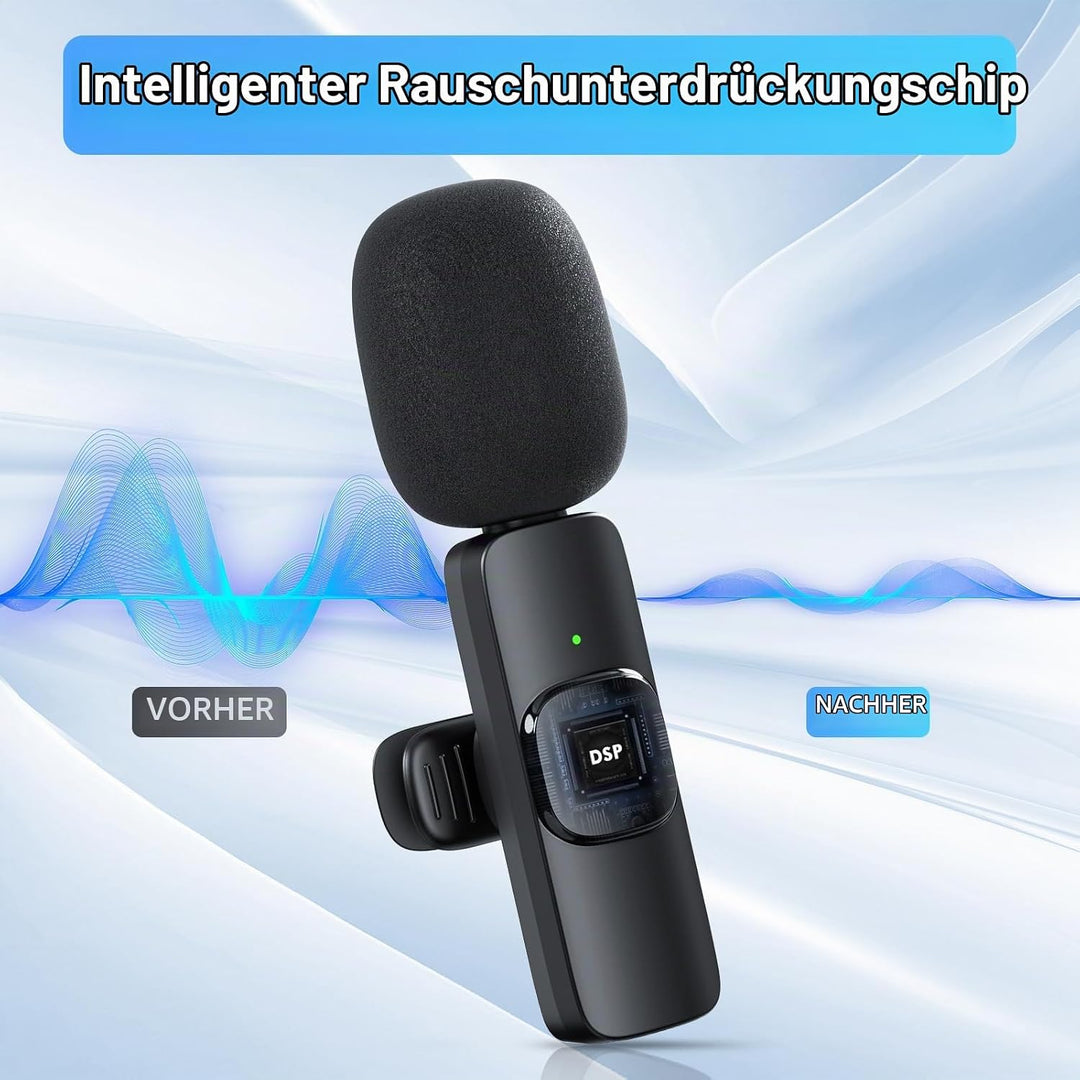 GKEAPZA Kabelloses Lavalier Mikrofon für Handy/iPhone/Computer, Wireless USB C Ansteckmikrofon für V