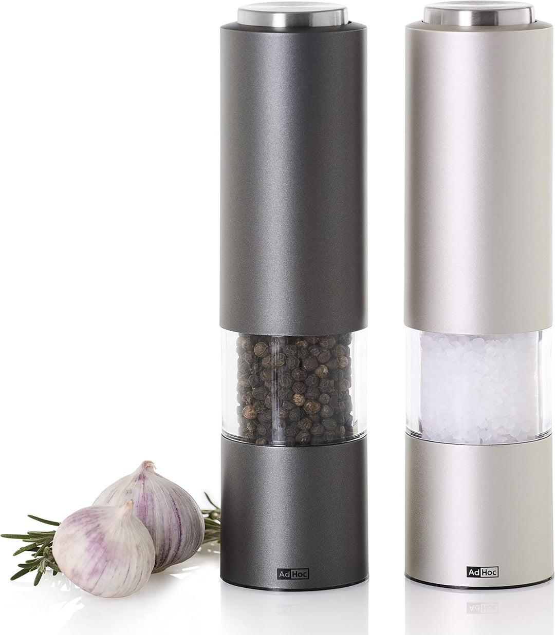AdHoc elektrische Salz- und Pfeffermühlen eMill.3 im 2er-Set – Light Grey & Dark Grey | Hochwertiges