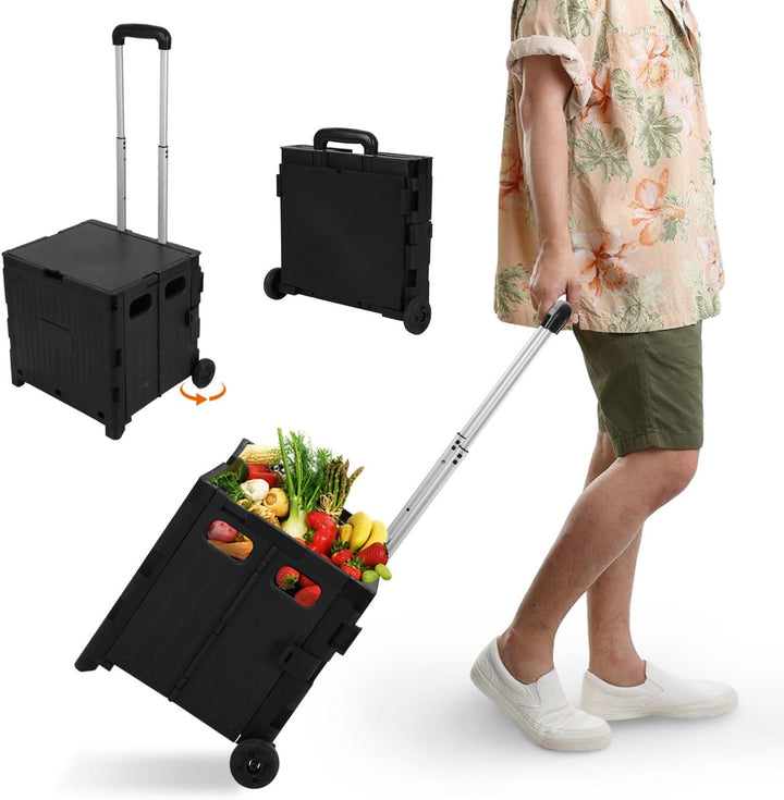 Faltbarer Einkaufswagen 45L mit Deckel, 2-Rad Trolley, höhenverstellbarer Griff, 40kg Traglast, Tran