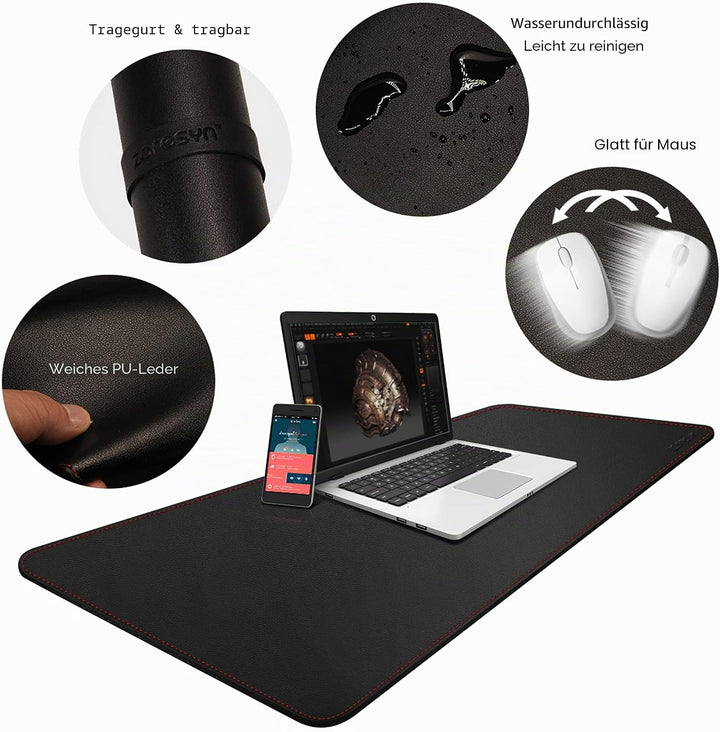 ZORESYN PU Leder Office Mauspad - Tischschoner - Schreibmatte - 2XL Lange Gaming Mauspad, Schreibtis