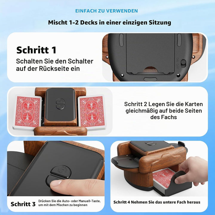 Automatischer Kartenmischer mit 2 Modi – Kompatibel mit Poker, Bridge, UNO &amp; mehr – Wiederverwendbar