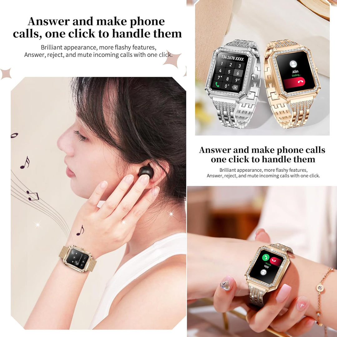MYSHUN Smartwatch Damen mit Telefonfunktion, 1,59” Fitnessuhr Diamond Uhren Fitness Tracker 123 Spor