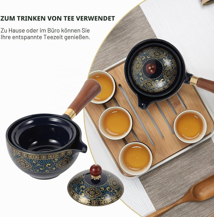 Lurrose Keramik Teekanne mit Seitengriff Porzellan Teebereiter 360 Grad Drehung Fu Teekanne Teespend
