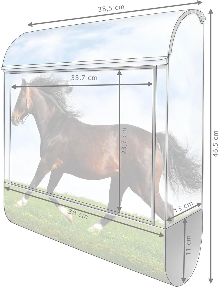 banjado® Design Briefkasten mit Motiv Pferd 39x47x14cm &amp; 2 Schlüssel - Briefkasten Stahl Silber mit
