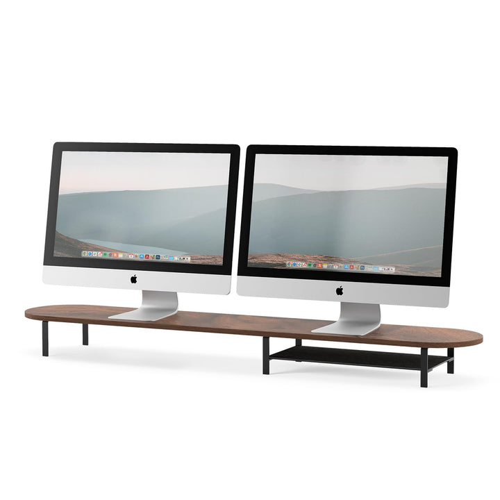 Woodcessories Monitorständer Holz 2 Monitore Walnuss - Ergonomisch Schreibtisch Monitorerhöhung / Bi