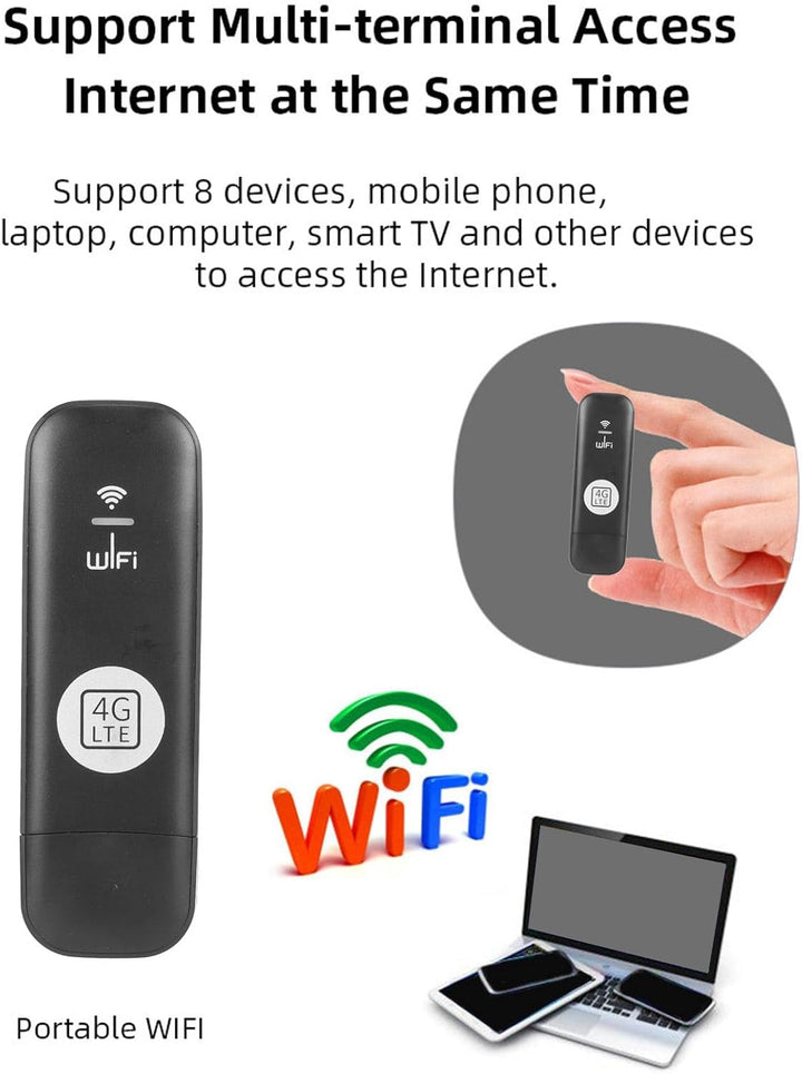 Ejoyous 4G LTE USB WiFi Hotspot Router, WLAN USB-Adapter, 150 Mbit/s, 8 Benutzer, Quad-Band, 4G/3G,