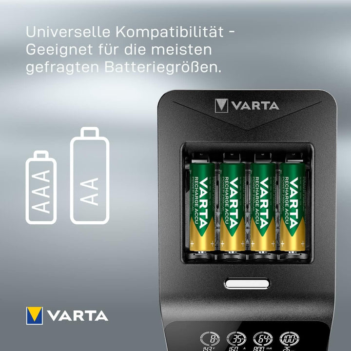 VARTA Akku Ladegerät, inkl. 4x AA 2100mAh, Batterieladegerät für wiederaufladbare AA/AAA, LCD Ultra