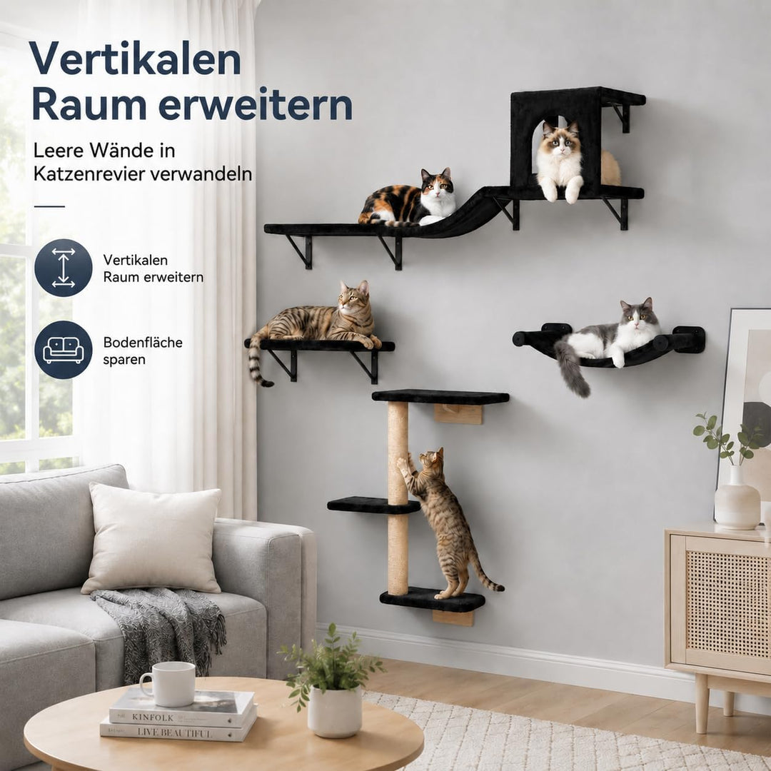 Kletterwand Katzen Set, 4-in-1 Katzen Kletterwand Set, Stabiler Katzenmöbel mit Hängematte, Katzenha
